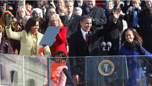 President Obama and his family on Inauguration Day